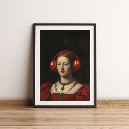 Rotes Headset Frau
